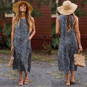 RipSkirt Night Blooms Long Maxi Sleeveless Sun Dress Pockets Size XL NEW